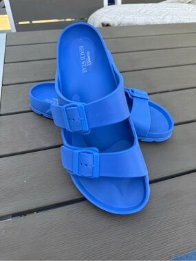 Dunnes Beachwear Women's Blue Dual-Buckle Slide Sandals